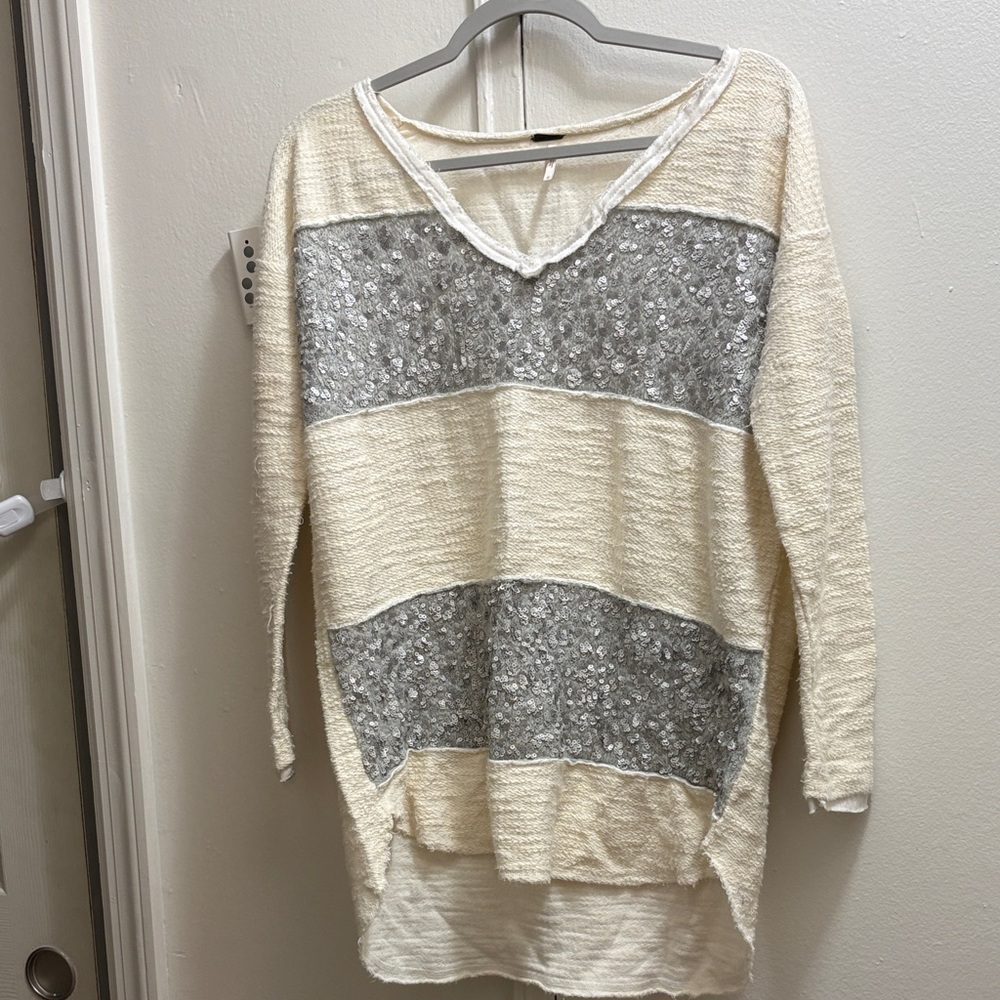 Free People Cream Knit Sparkly Sweater Size Small Women